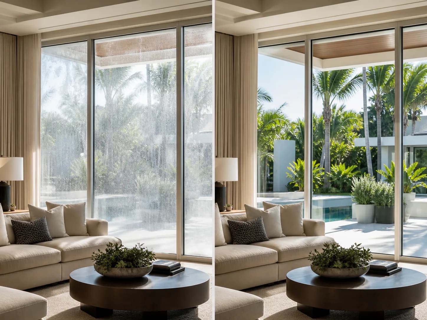 Before and after service example for interior and exterior window cleaning