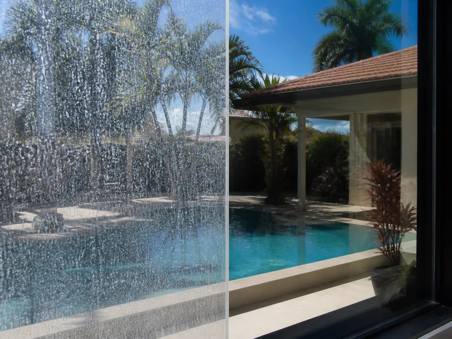 Ejemplo visual de antes y después para remover manchas de agua dura en vidrio
