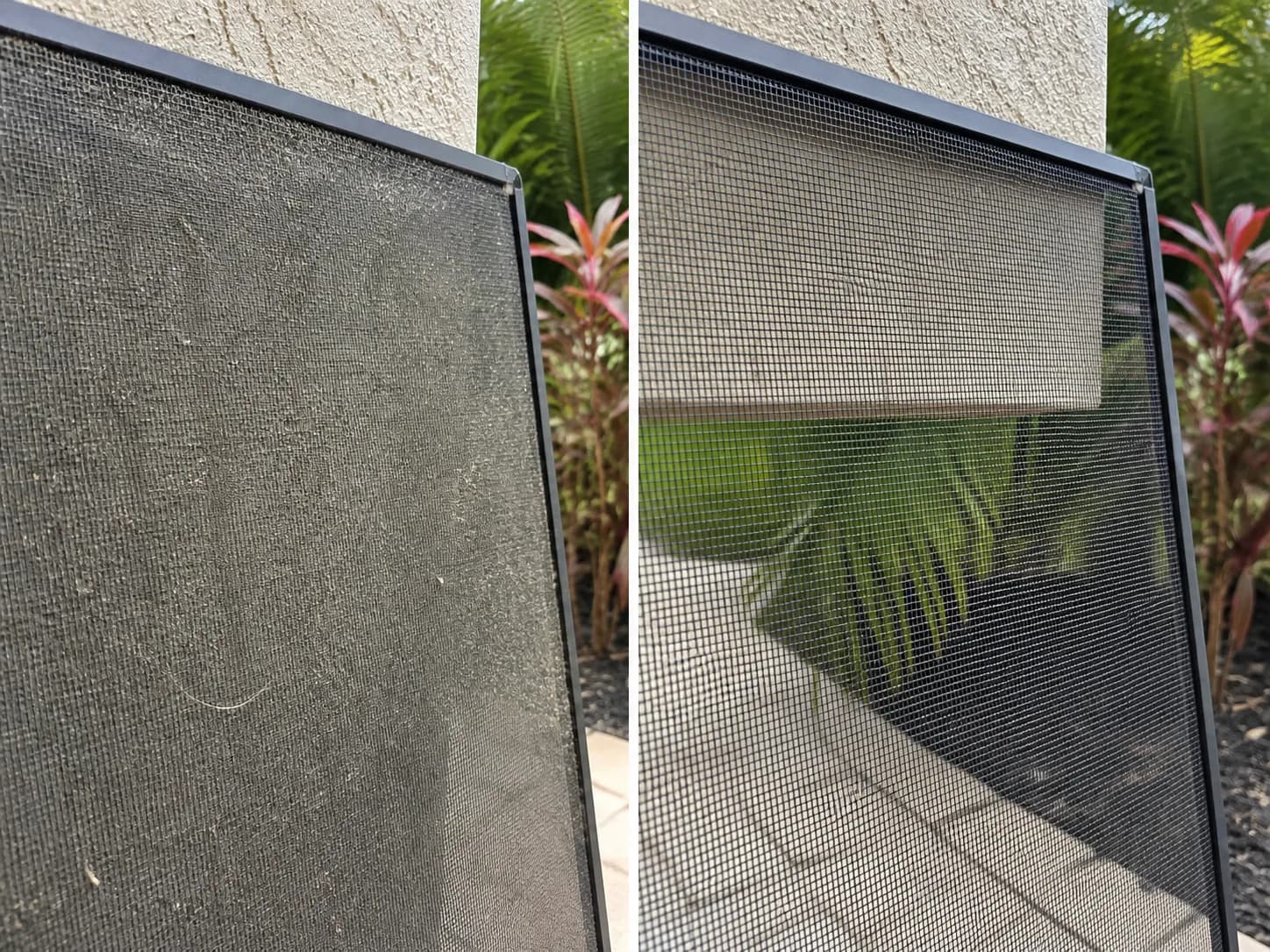 Before and after service example for window screen cleaning